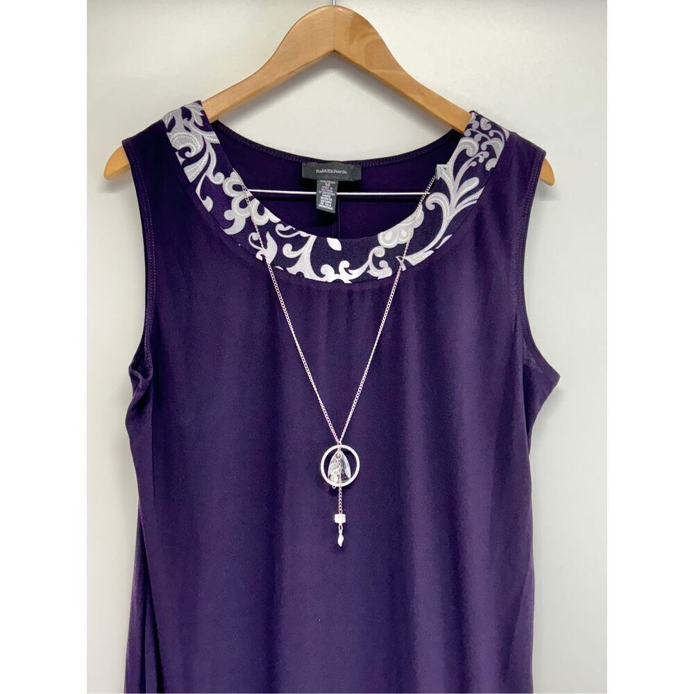 R & M Richards Shift‎ Dress Size 14 Sleeveless Knee Length Purple White - Picture 9 of 12